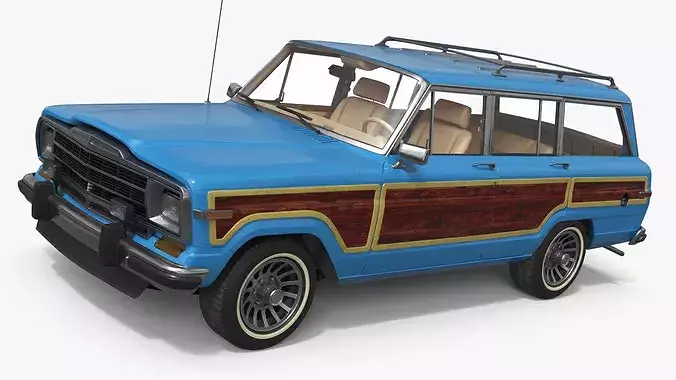 Vintage Family Station Wagon Blue 3D model