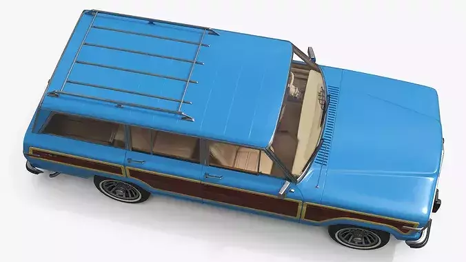 Vintage Family Station Wagon Blue 3D model 7