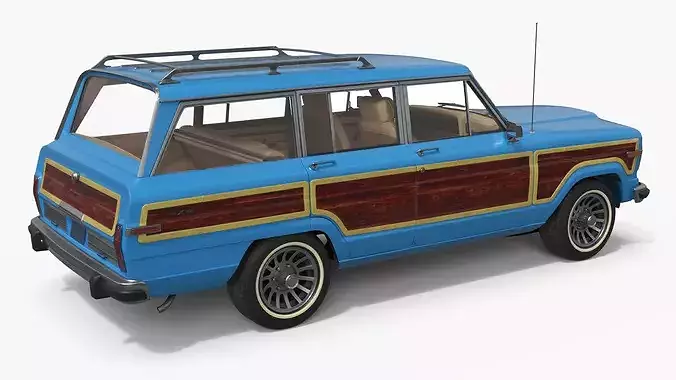 Vintage Family Station Wagon Blue 3D model 6