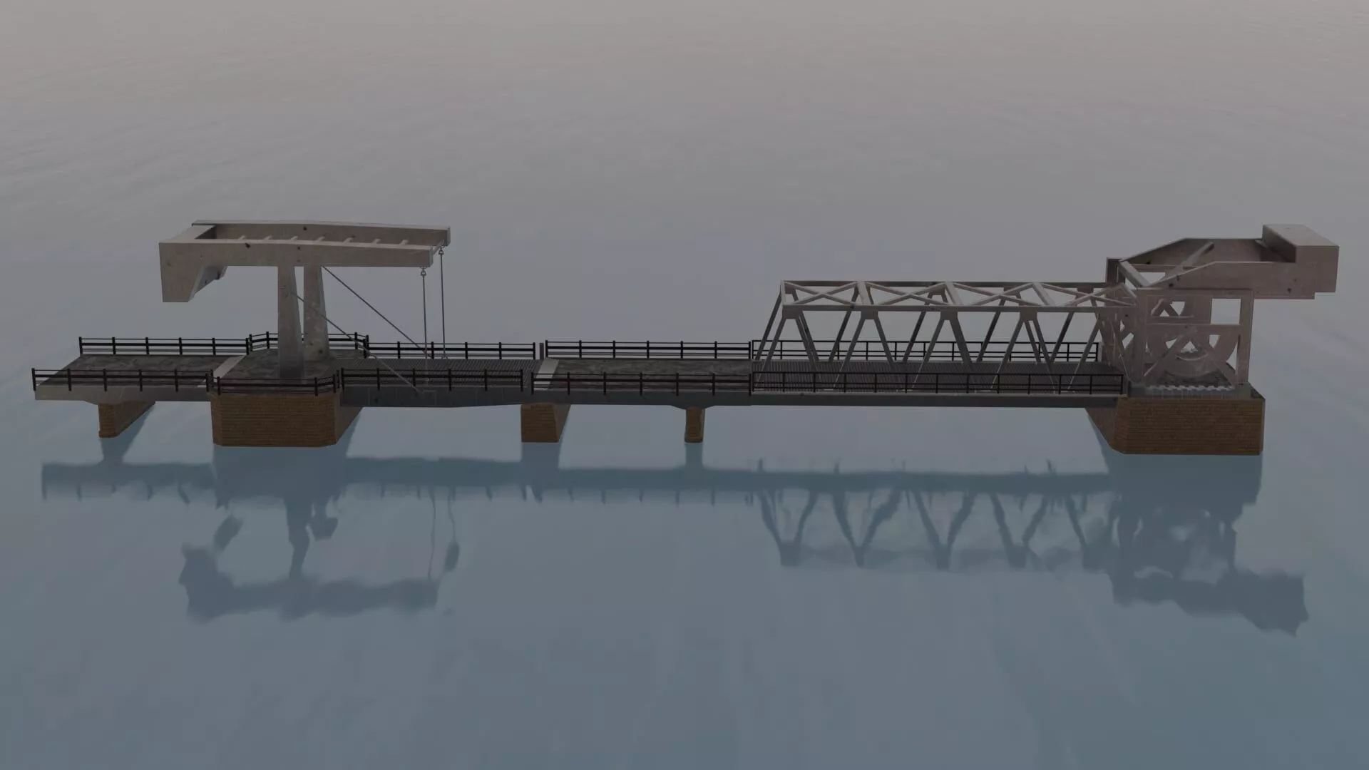 LOW-POLY INDUSTRIAL BASCULE DRAWBRIDGE GAME-READY 3D MODEL Low-poly 3D model