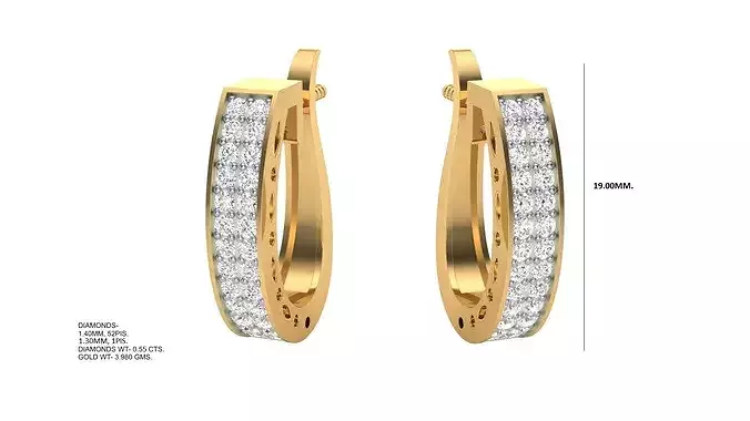 Trendy Diamond Hoop Earrings CAD Design