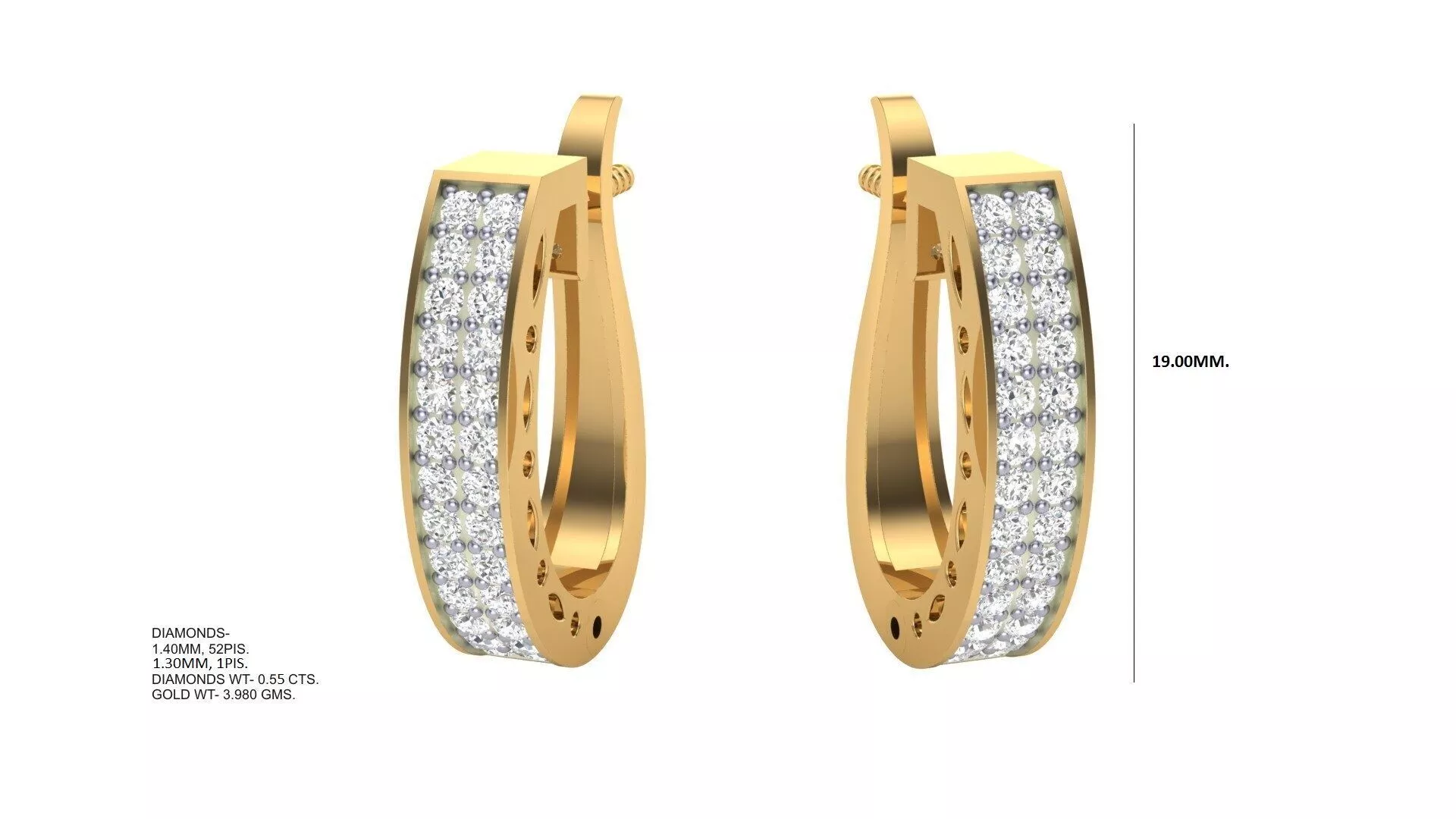 Trendy Diamond Hoop Earrings CAD Design 3D print model