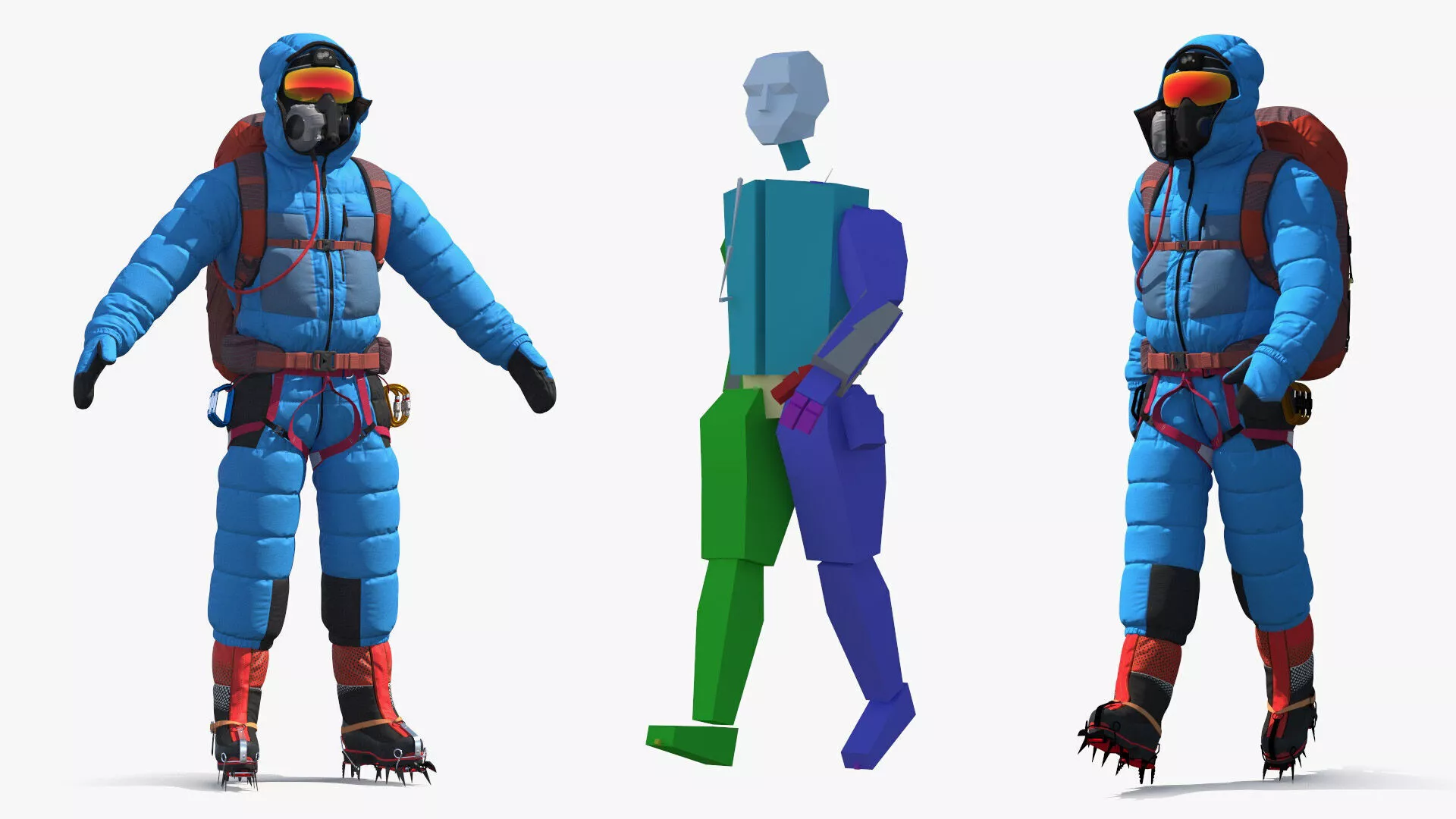 Fully Equipped High Altitude Climber Blue Rigged for Cinema 4D 3D model