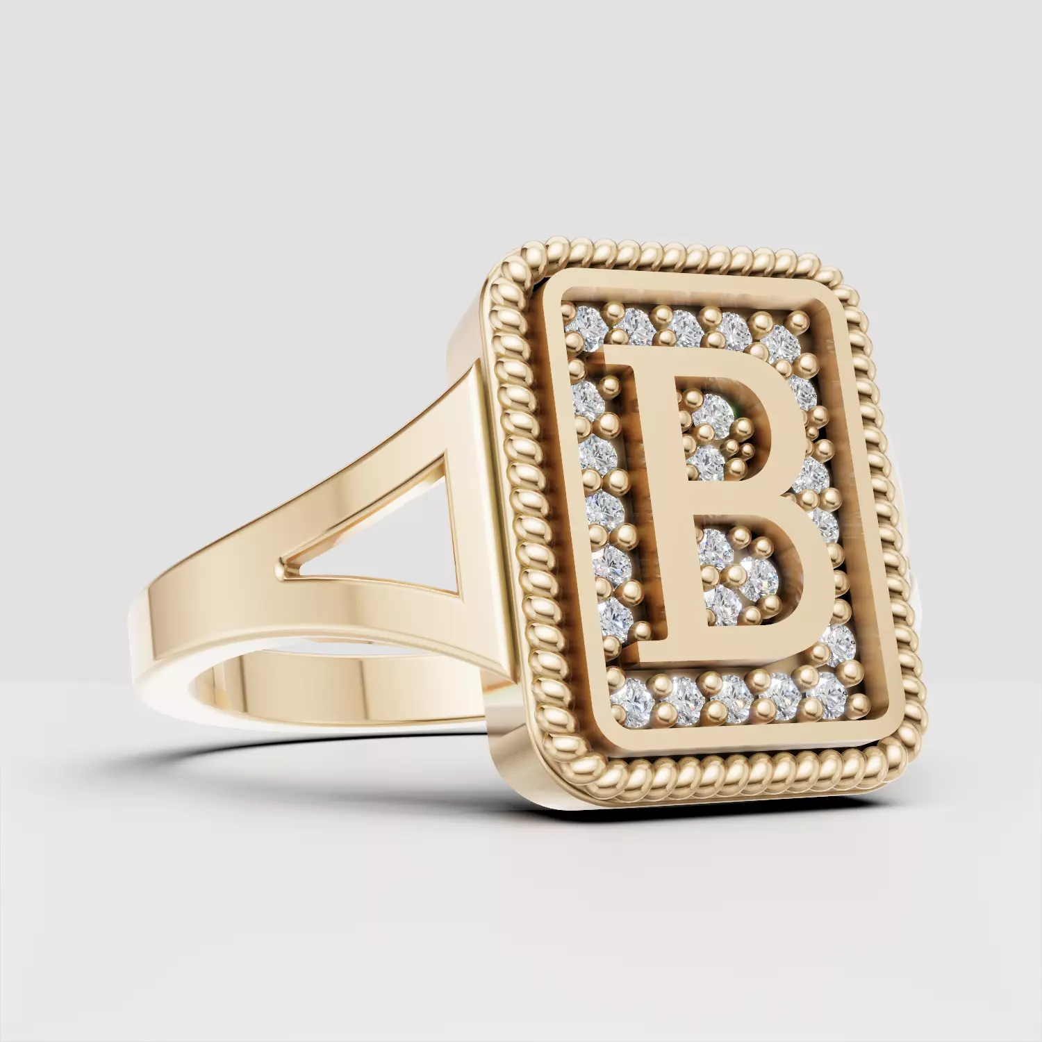 B Monogram Pinky Signet Ring 3D print model 3D print model