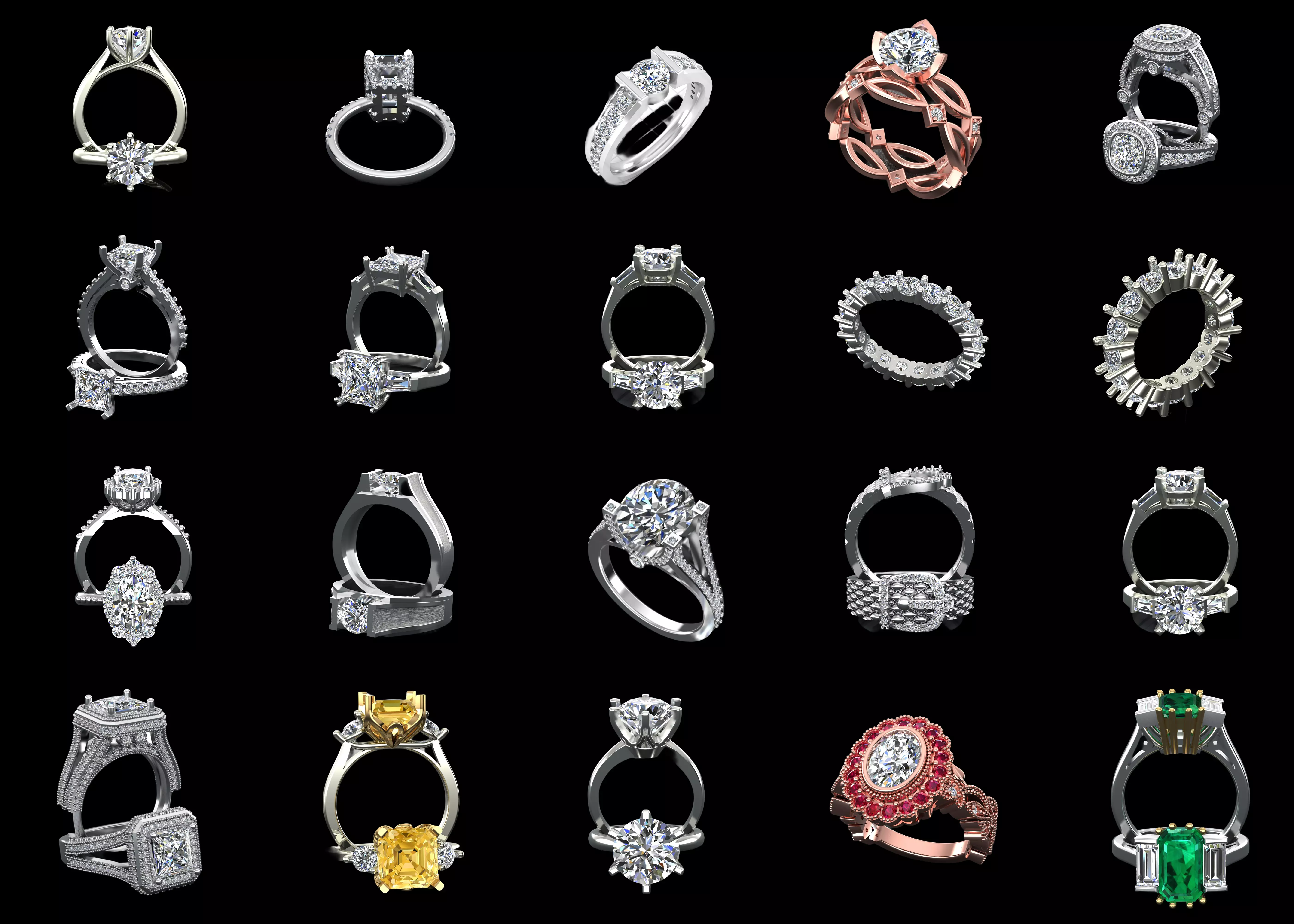 20 Luxury Engagement Ring CAD Models STL 3DM Jewelry Collection 3D print model