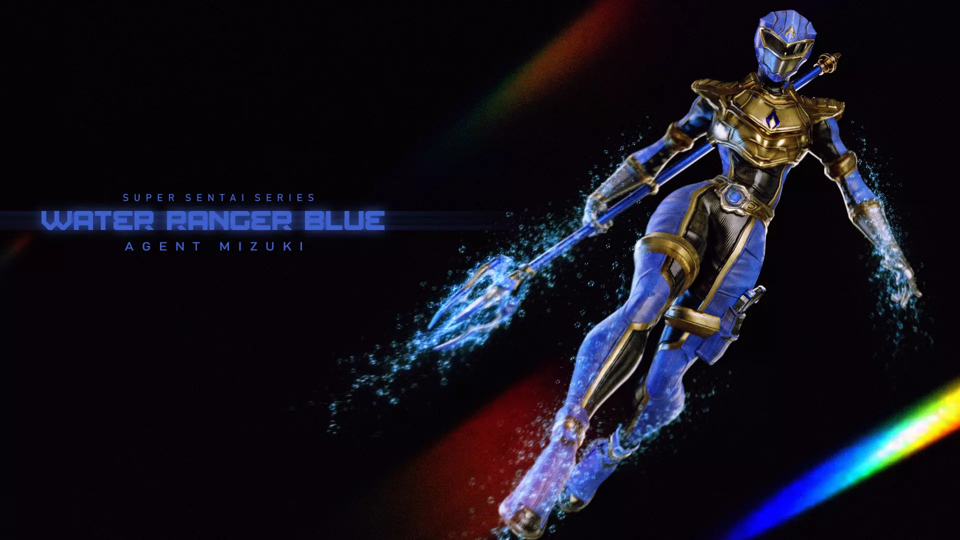 Female Sentai Ranger Game Character - Blue Water - Agent Mizuki Low-poly 3D model