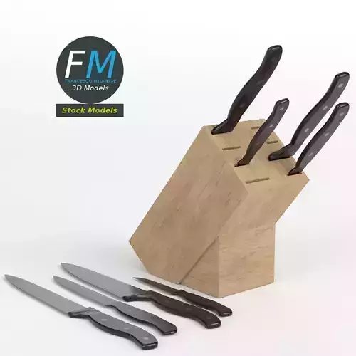 Kitchen knives with wooden stand