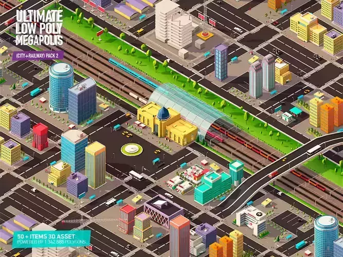 Ultimate Low Poly Megapolis City Pack2  Railway