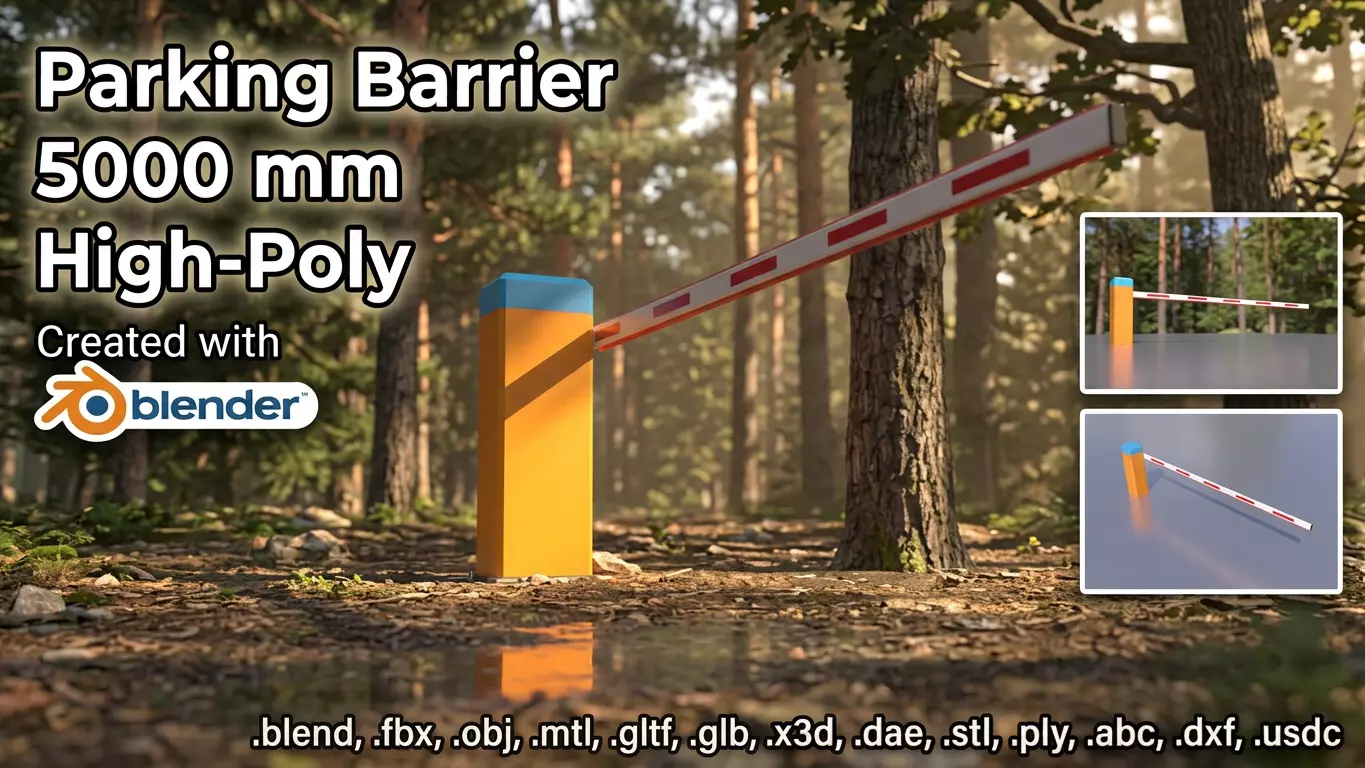 Car Park Barrier 5000mm High-Poly 3D model