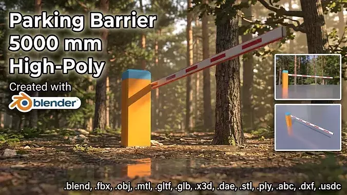 Car Park Barrier 5000mm High-Poly