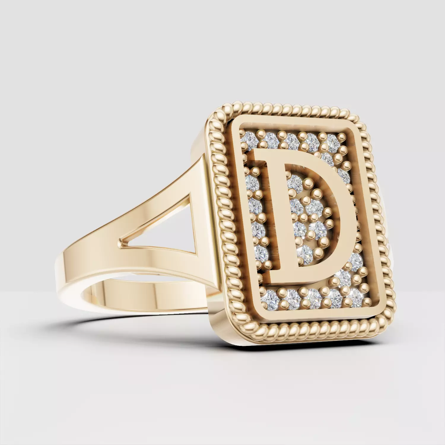 D Monogram Pinky Signet Ring 3D print model