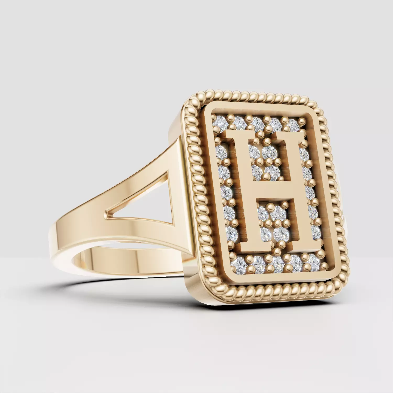 H Monogram Pinky Signet Ring 3D print model