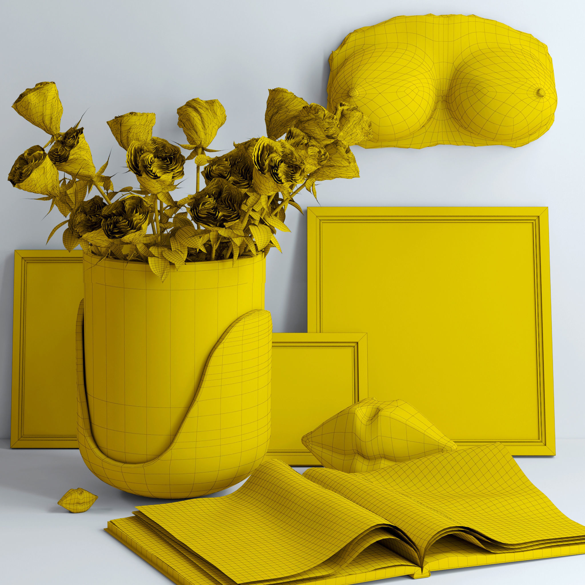 Set with roses marble bust and lips 3D model_4