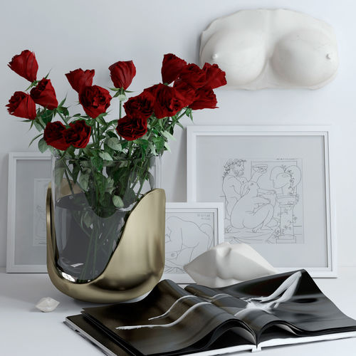 Set with roses marble bust and lips 3D model