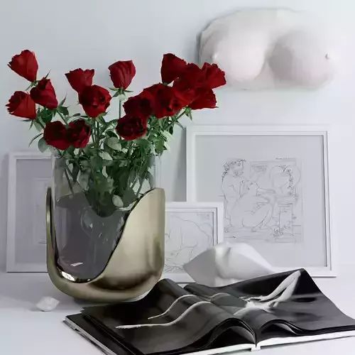 Set with roses marble bust and lips 3D model