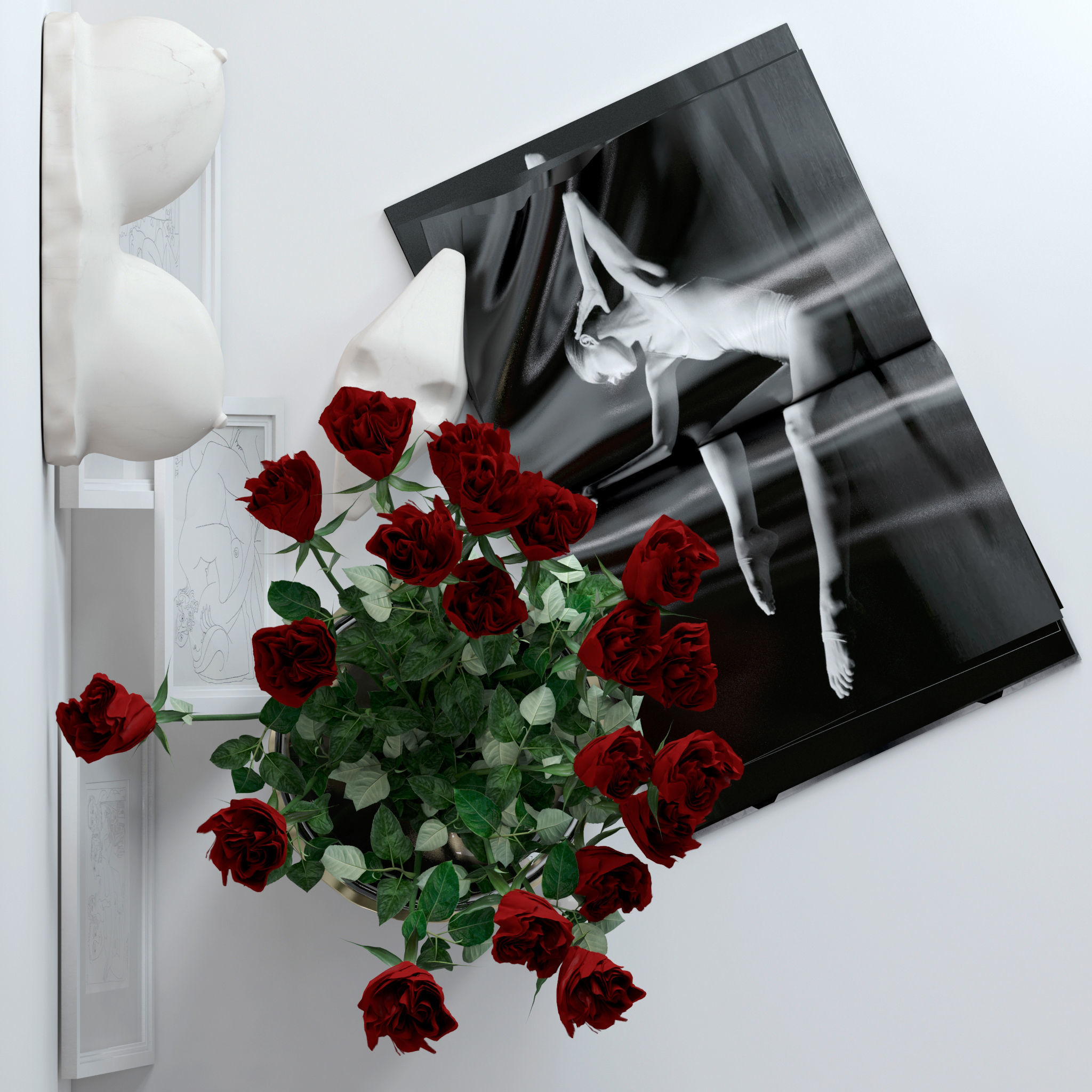 Set with roses marble bust and lips 3D model_1