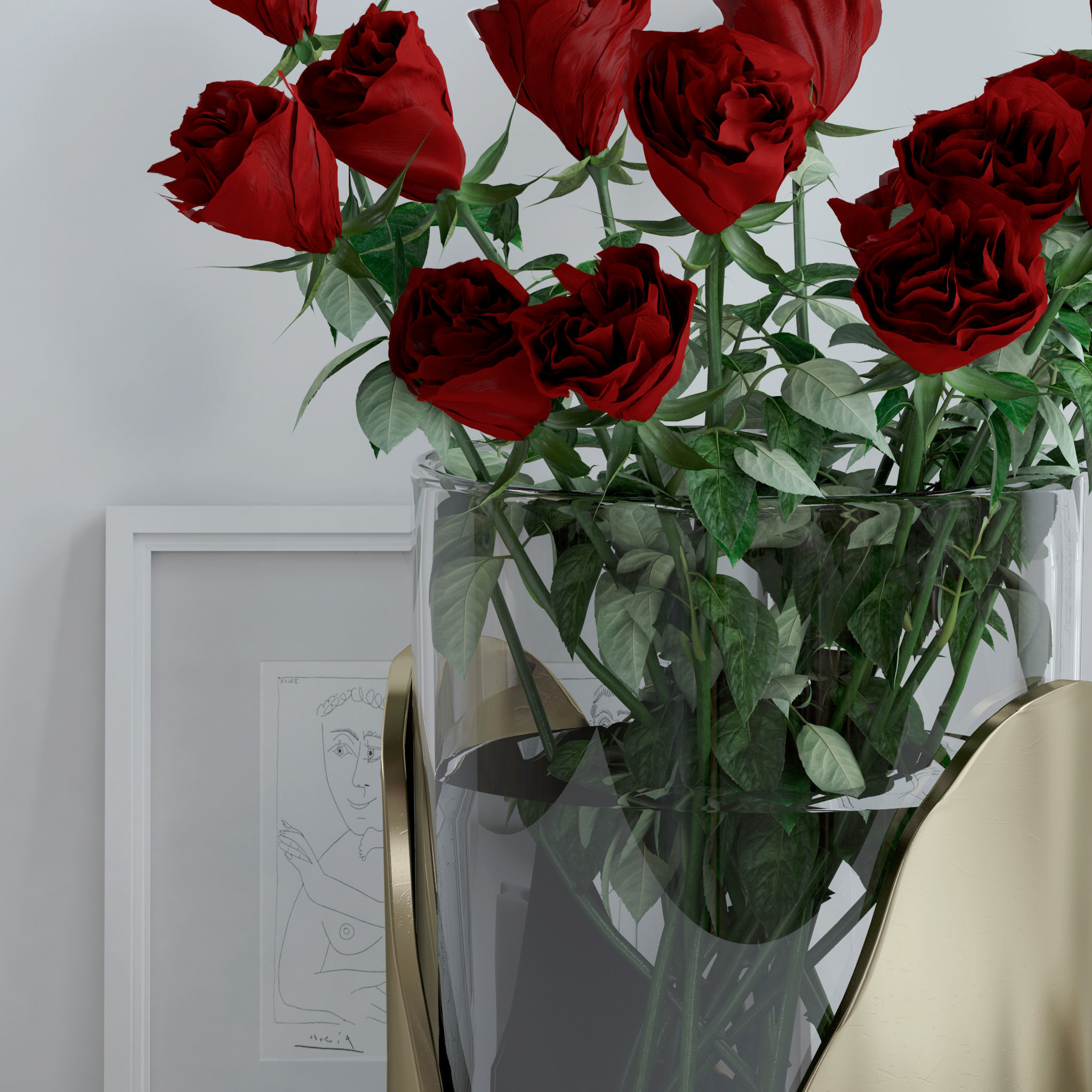 Set with roses marble bust and lips 3D model_2