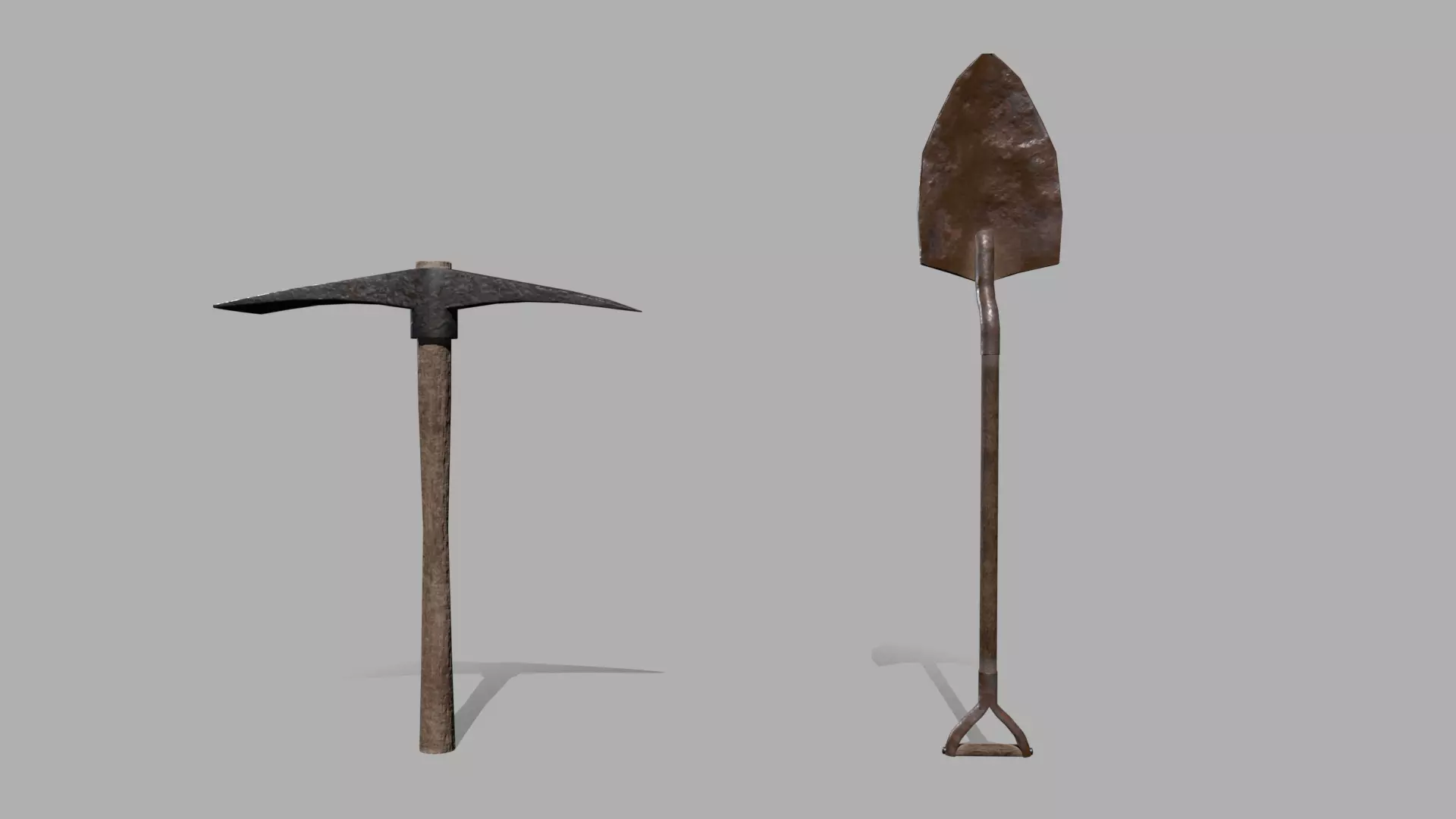 Shovel and Pickaxe Low-poly 3D model