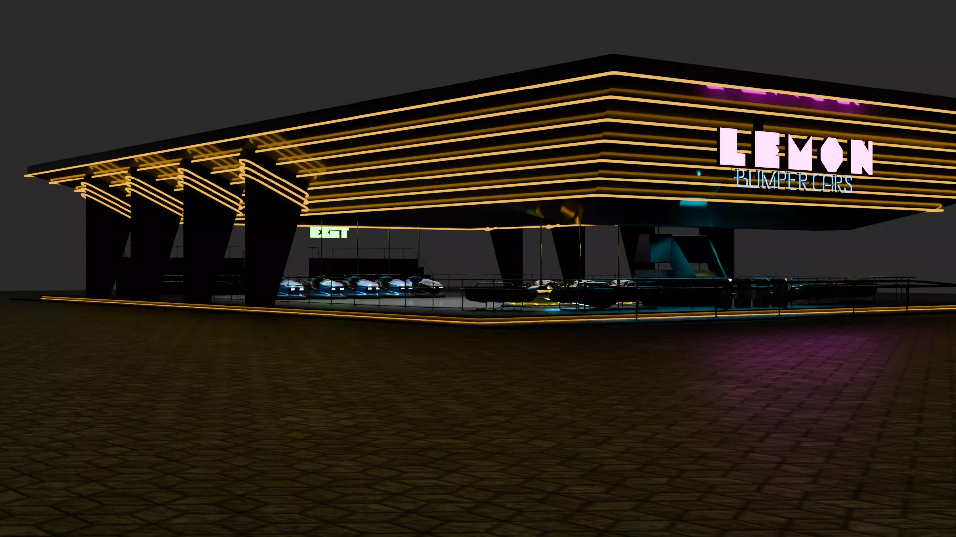 Sci-Fi Cyberpunk Bumper Cars Arena - Theme Park Ride 3D Model Low-poly 3D model