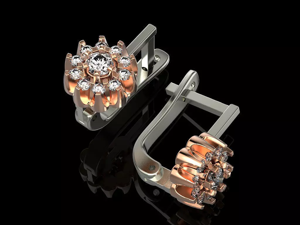Earrings pair of in rose gold and diamonds 3D print model_0