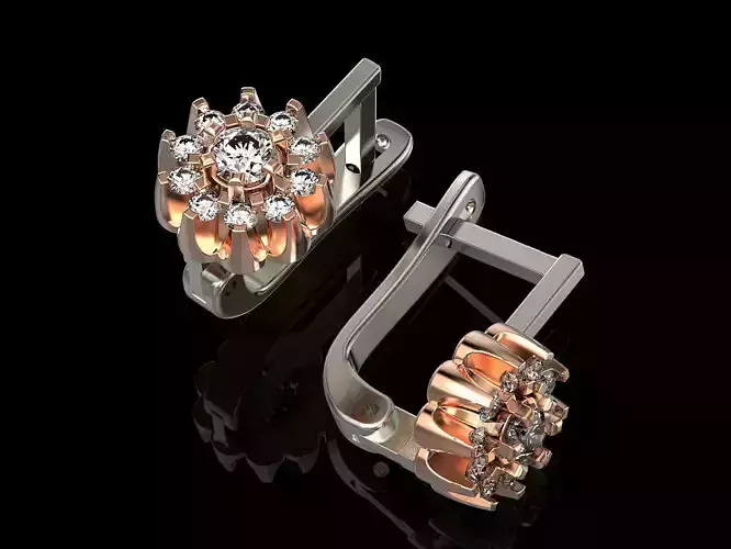 Earrings pair of in rose gold and diamonds