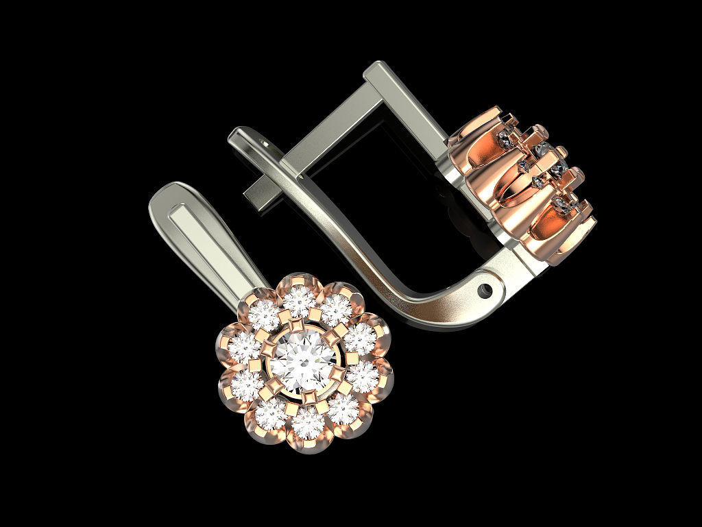 Earrings pair of in rose gold and diamonds 3D print model_1