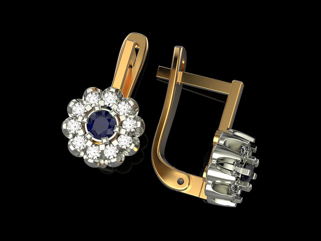 Earrings pair of in rose gold and diamonds 3D print model_3