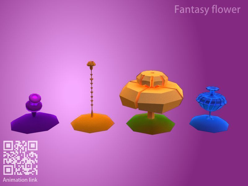 Fantasy flower Low-poly 3D model_2