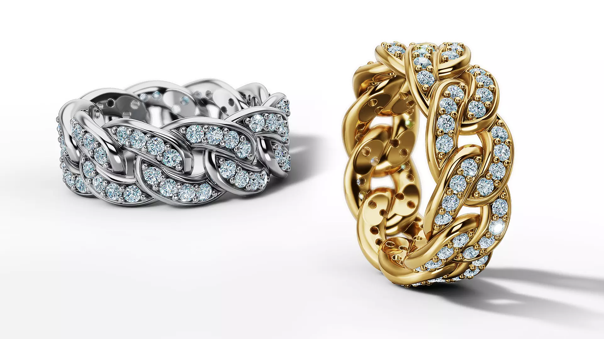Diamond Cuban Ring Heavy Chain Ring 9mm 9US Jewelry 3D print model