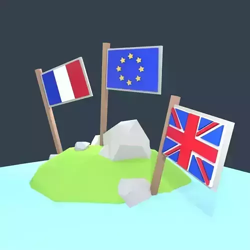 Stylized low poly flags - Exit EU Package Low-poly 3D model