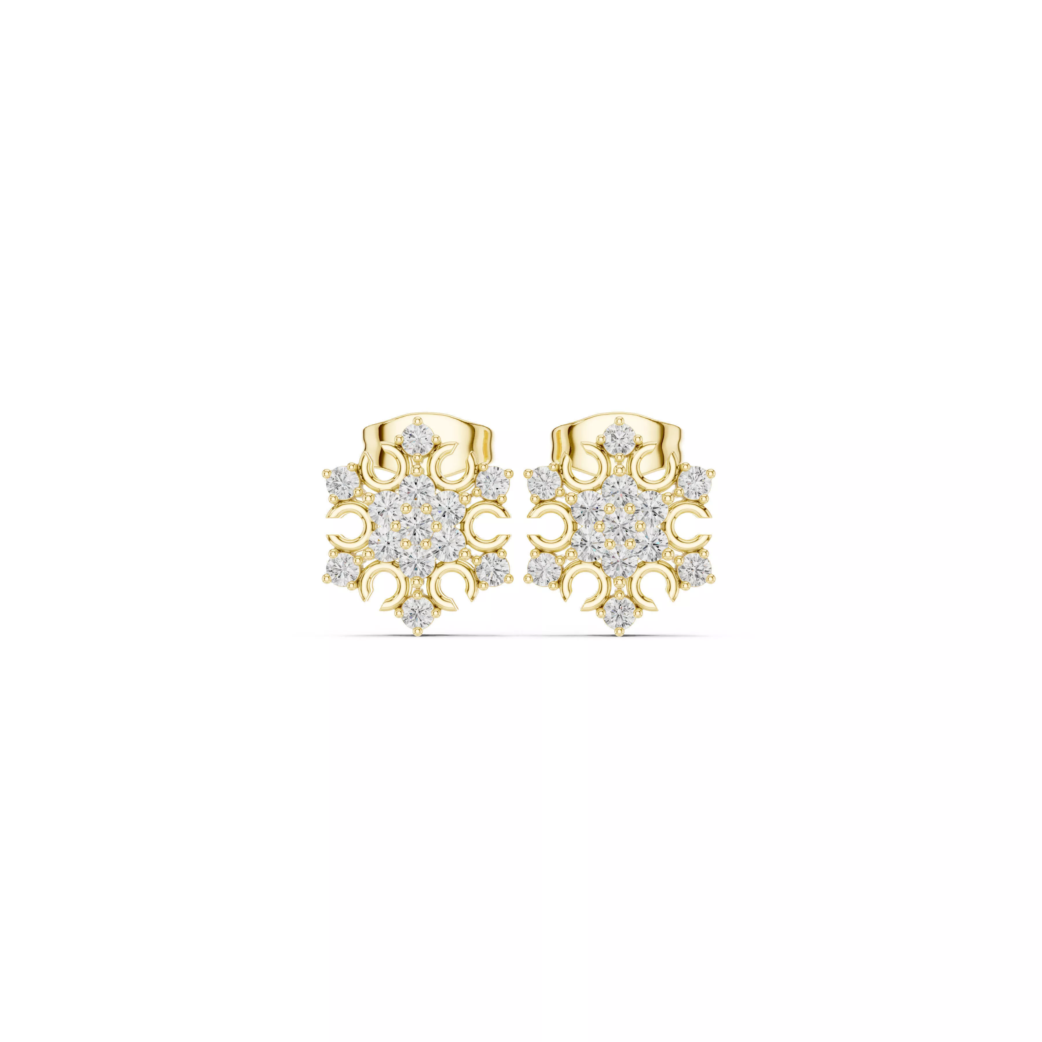 Floral Geometric Cluster Snowflake Diamond Stud Earrings 3D print model