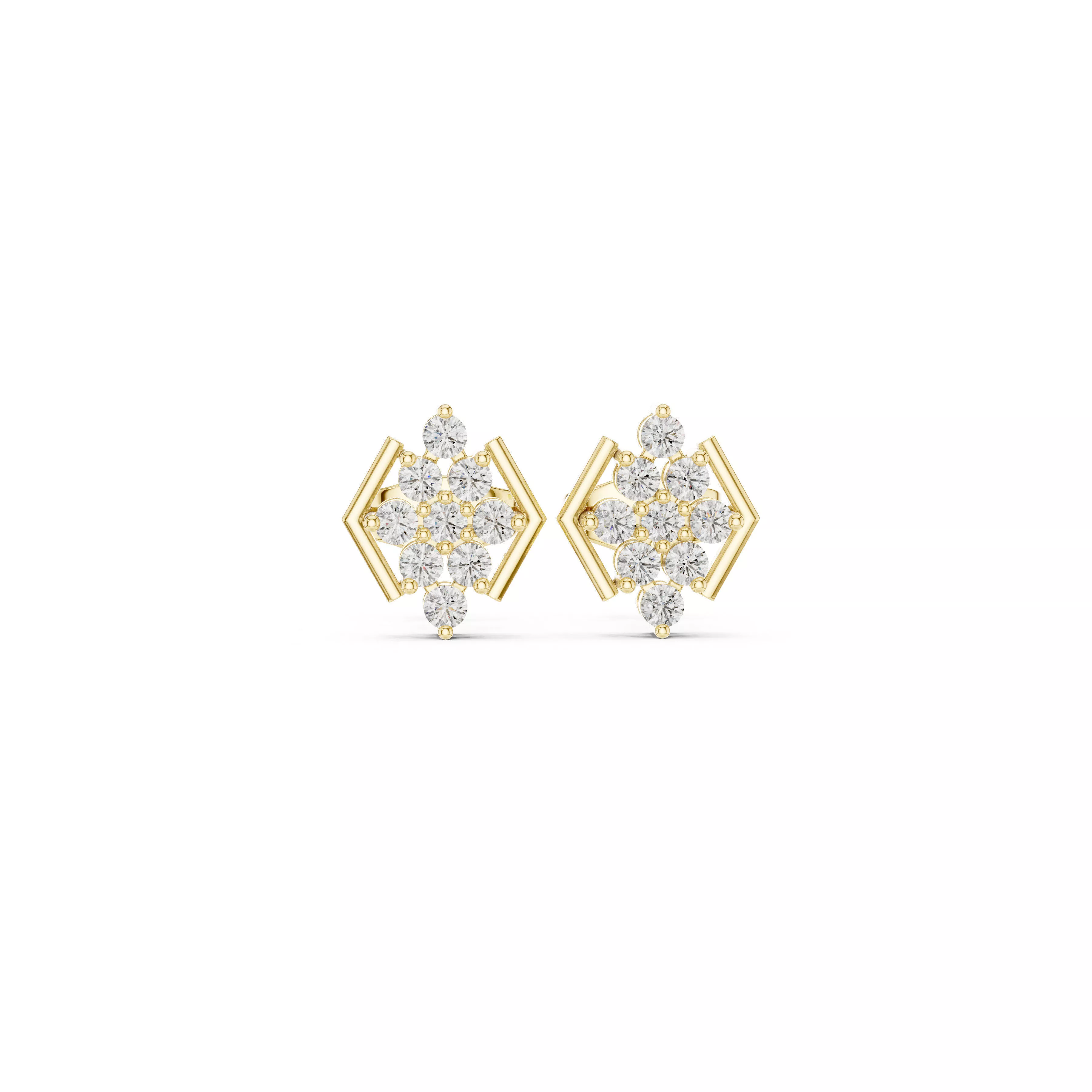 Hexagon Diamond Stud Earrings Geometric Cluster Studs 3D print model