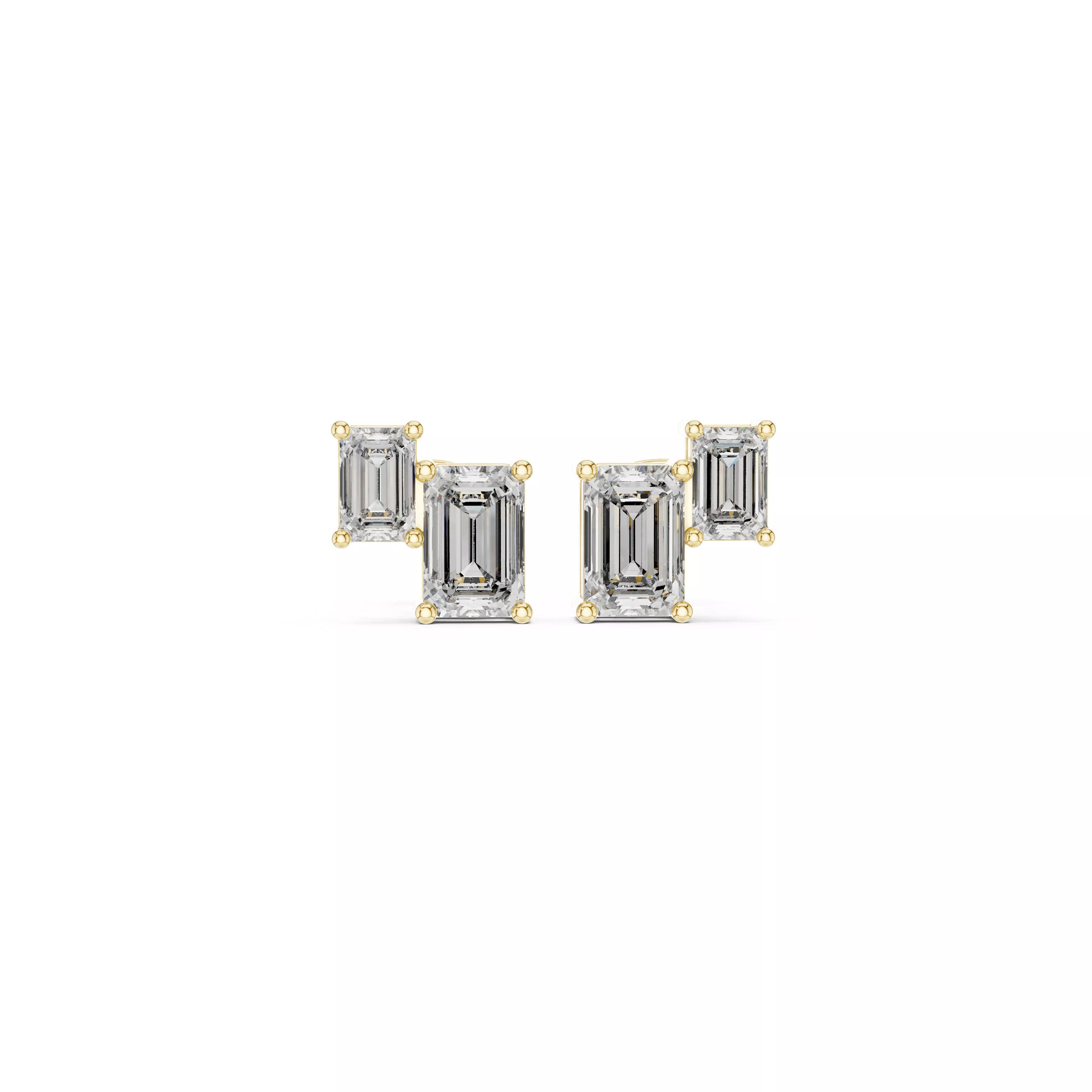 Modern Geometric Emerald Cut Diamond Duo Stud Earrings 3D print model