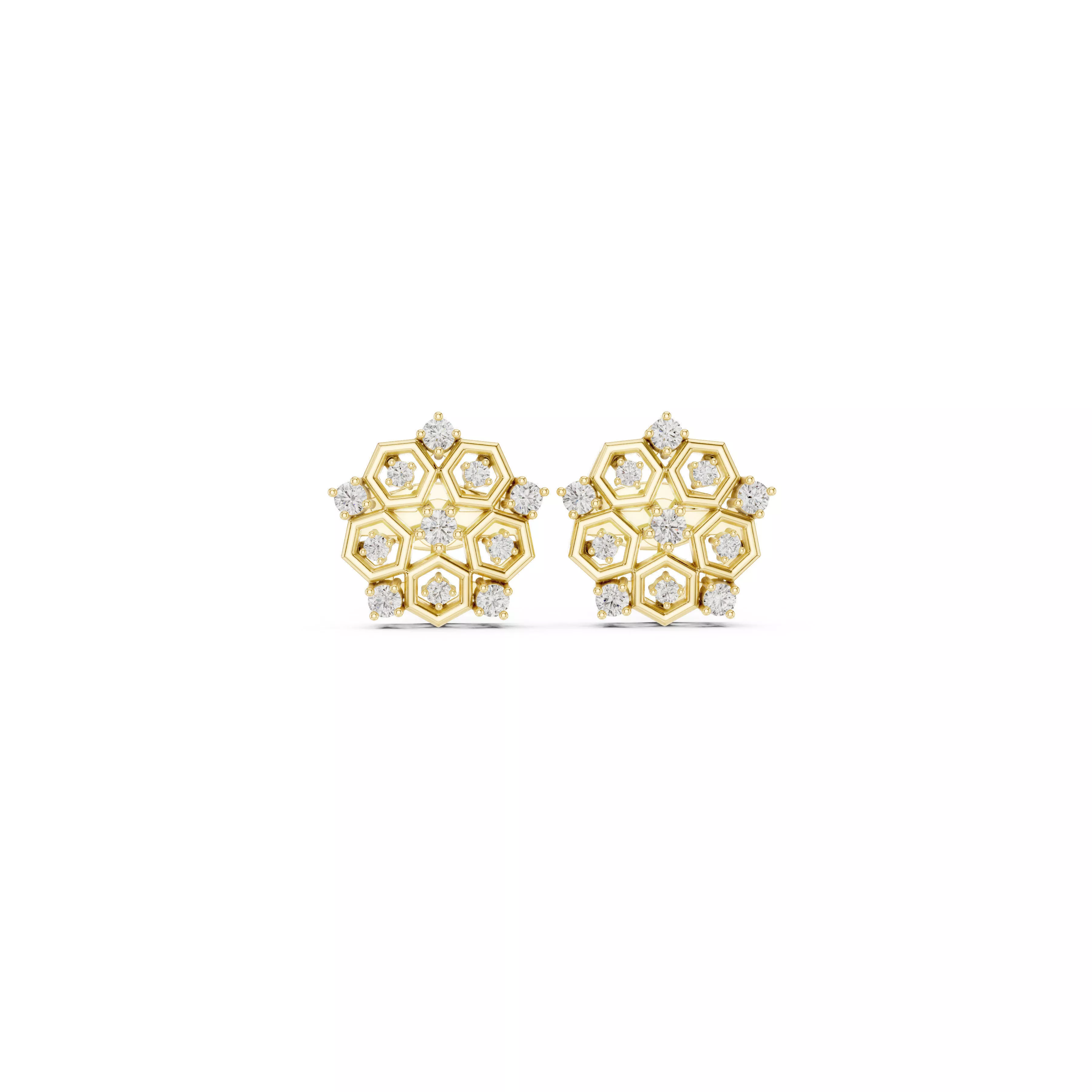 Geometric Snowflake Hexagon Honeycomb Diamond Stud Earrings 3D print model