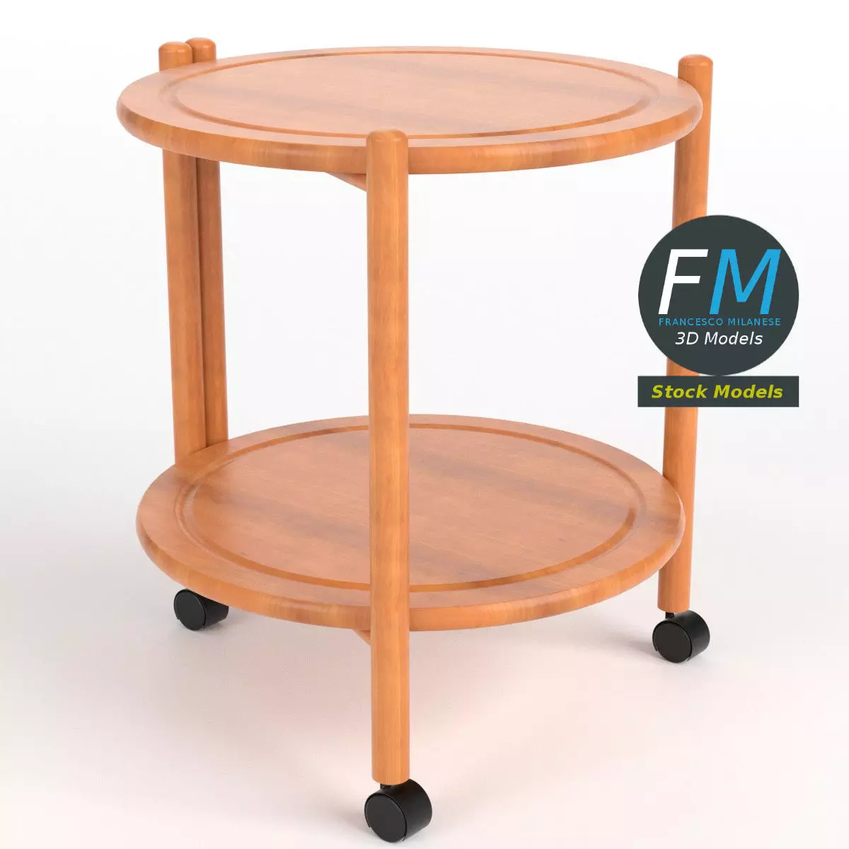 Wooden circular side table 3D model_0