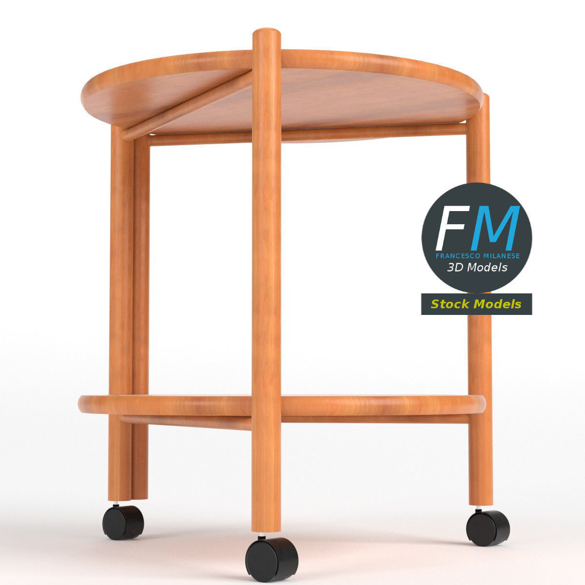 Wooden circular side table 3D model_3