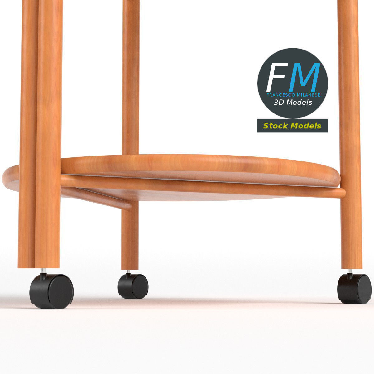 Wooden circular side table 3D model_4