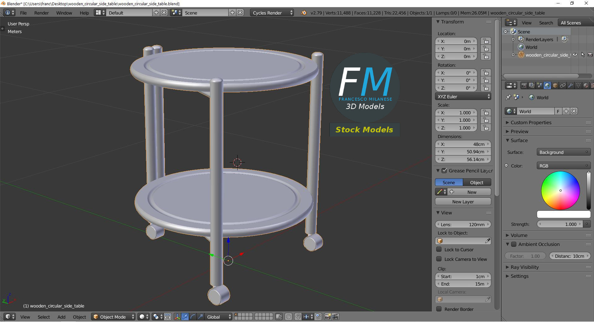 Wooden circular side table 3D model_9