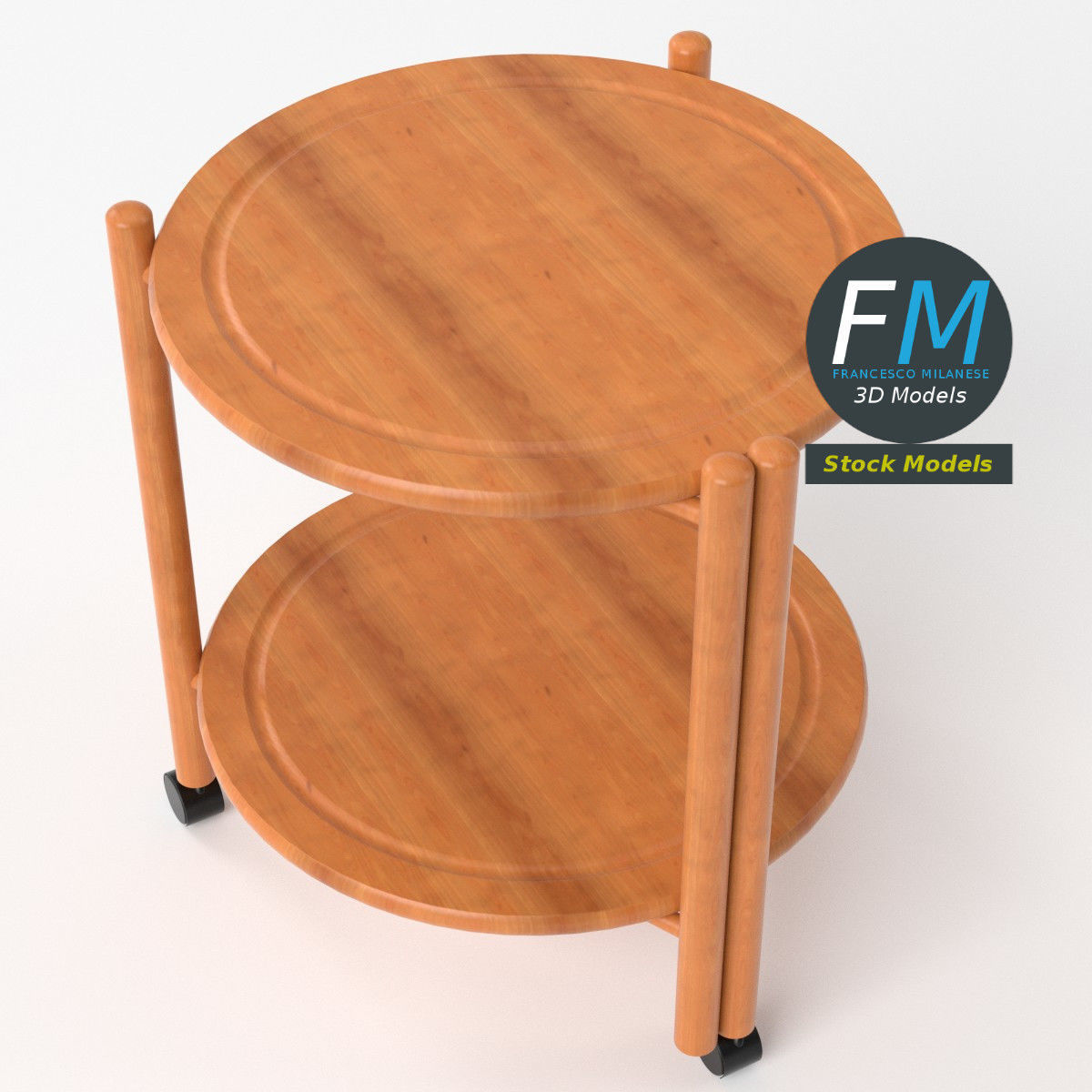 Wooden circular side table 3D model_5