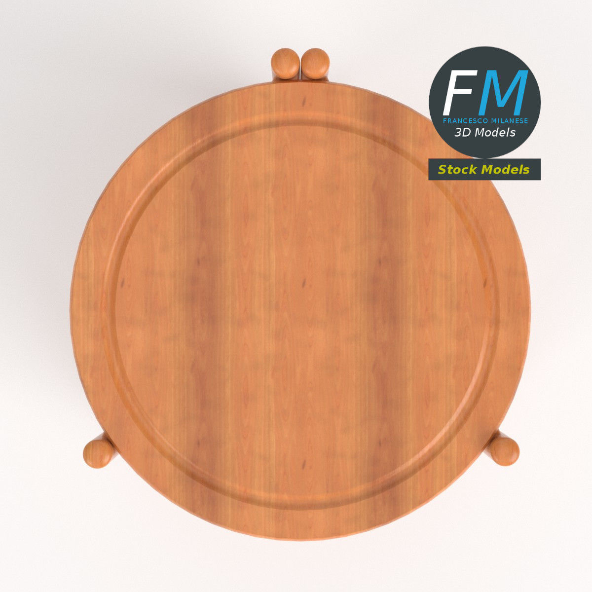 Wooden circular side table 3D model_6
