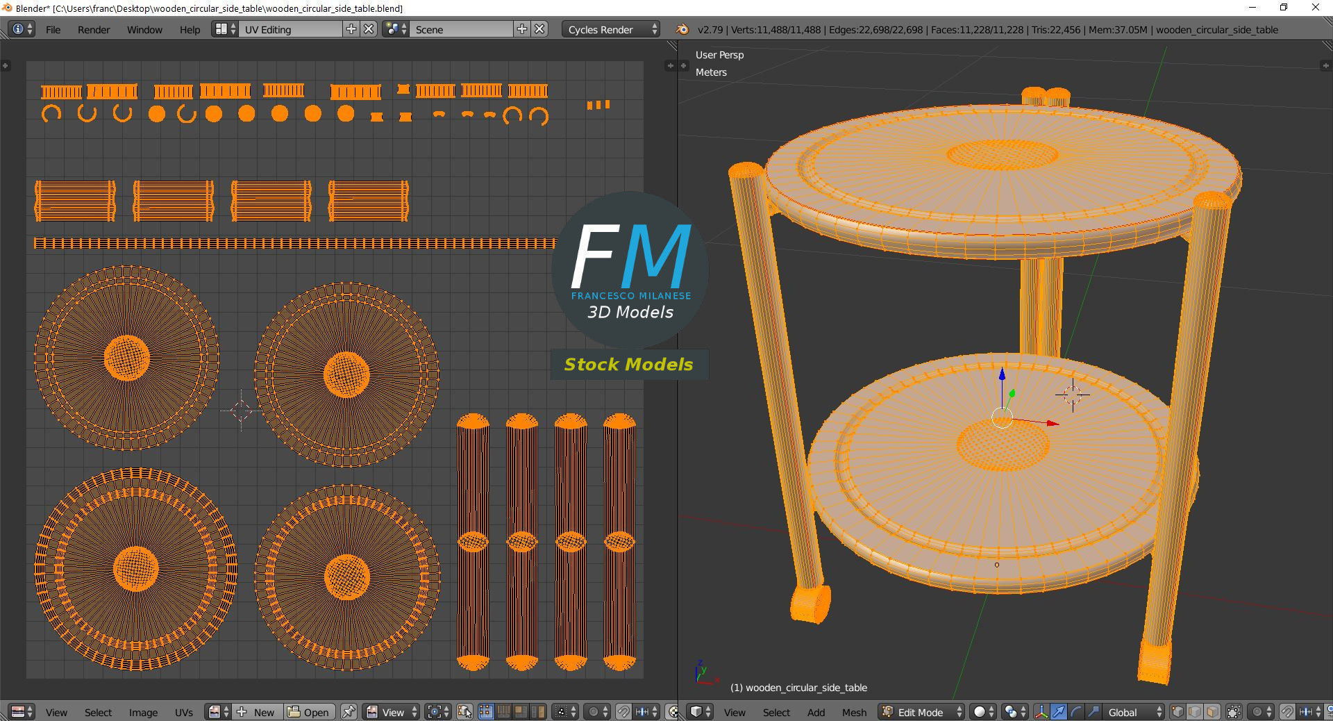 Wooden circular side table 3D model_10