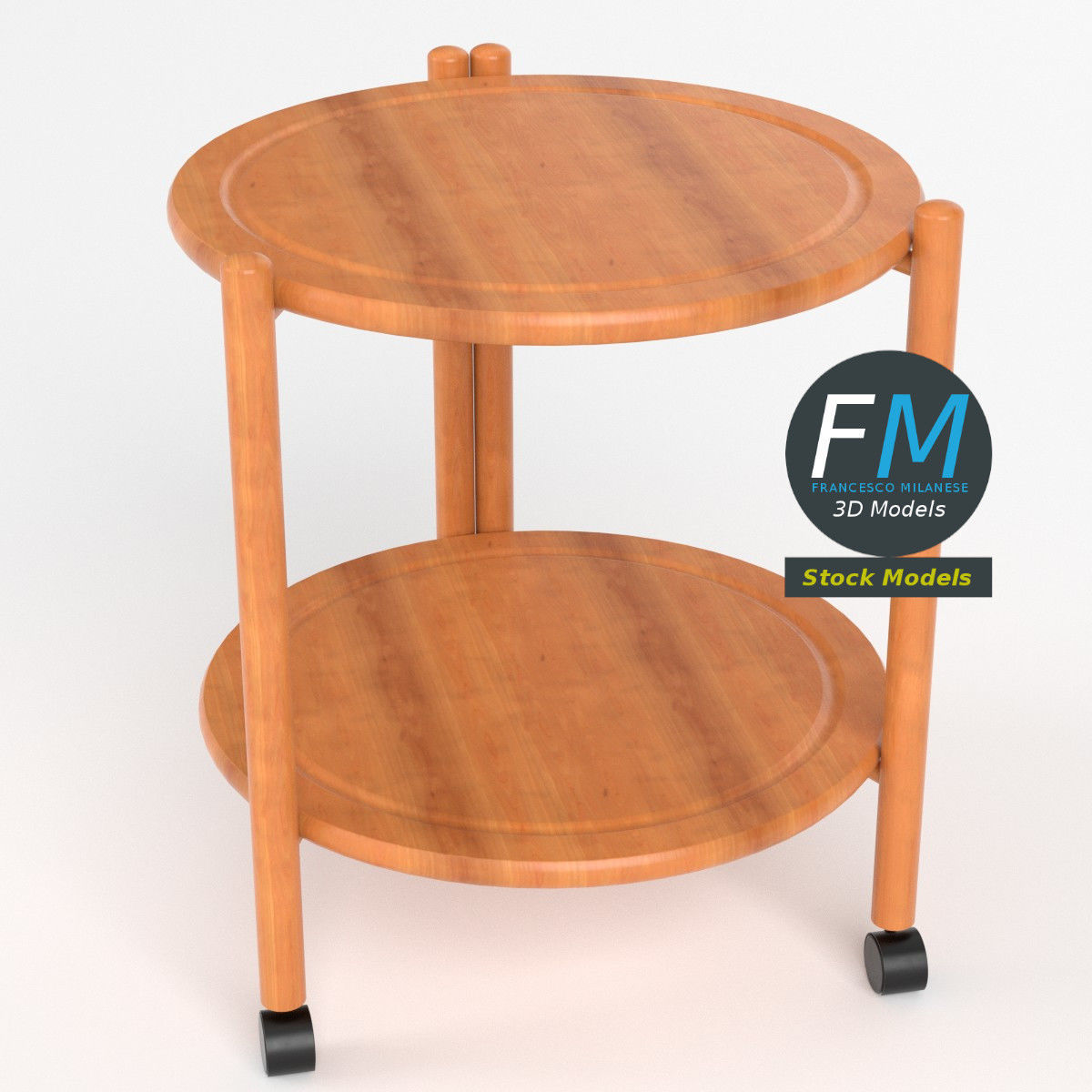Wooden circular side table 3D model_2