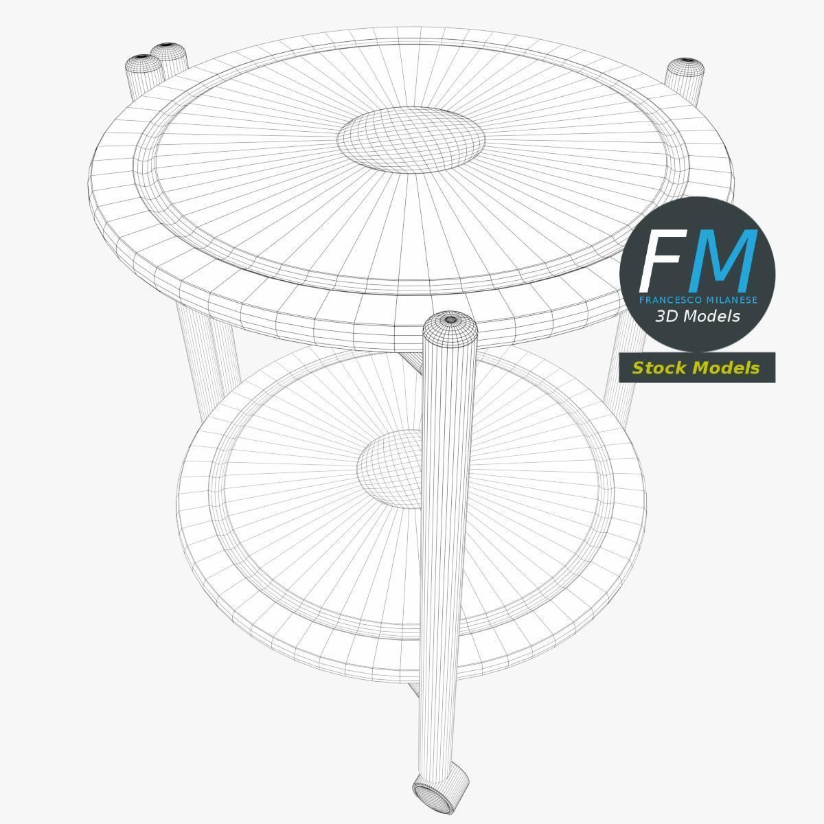 Wooden circular side table 3D model_7