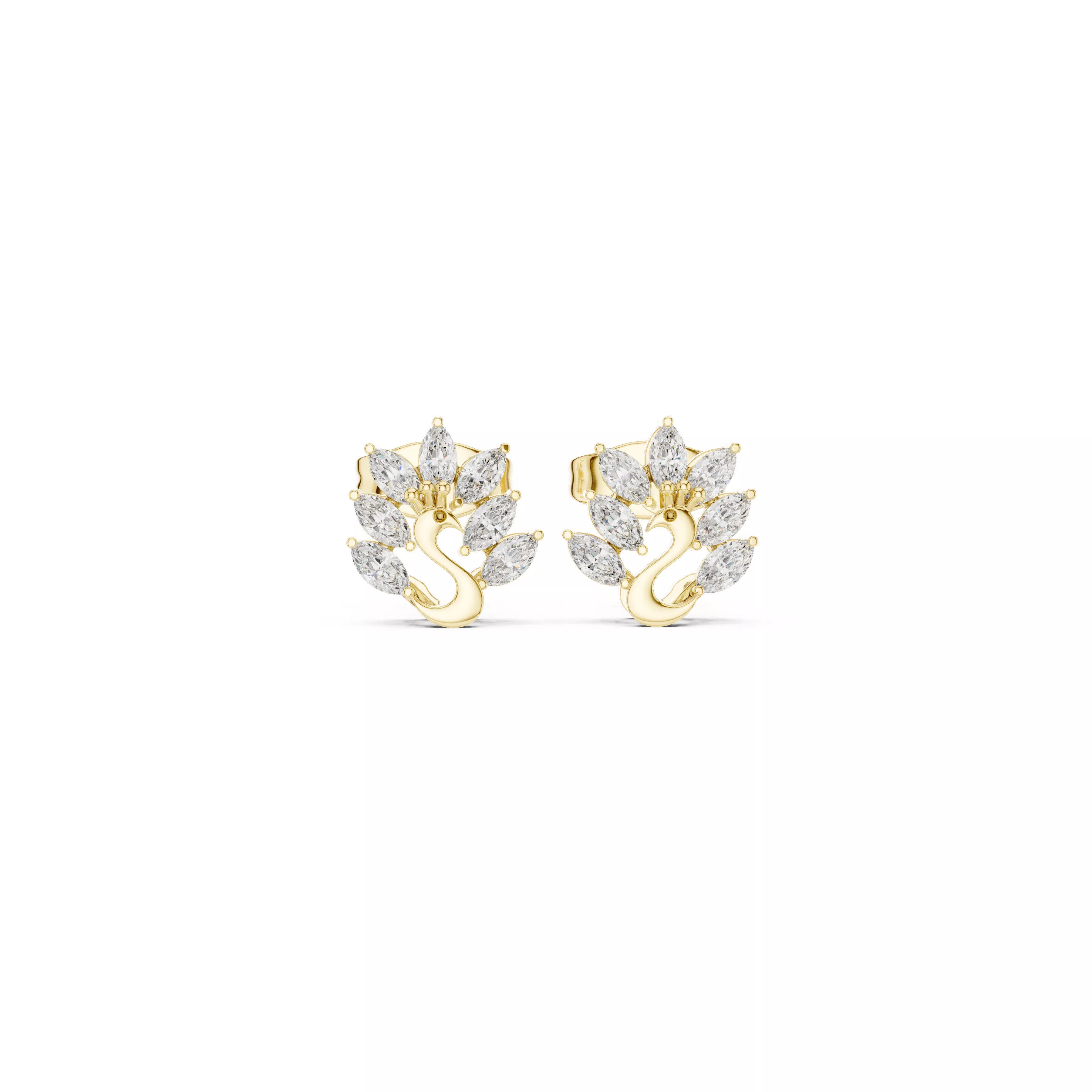 Swan Marquise Diamond Leaf Nature Inspired Stud Earrings 3D print model