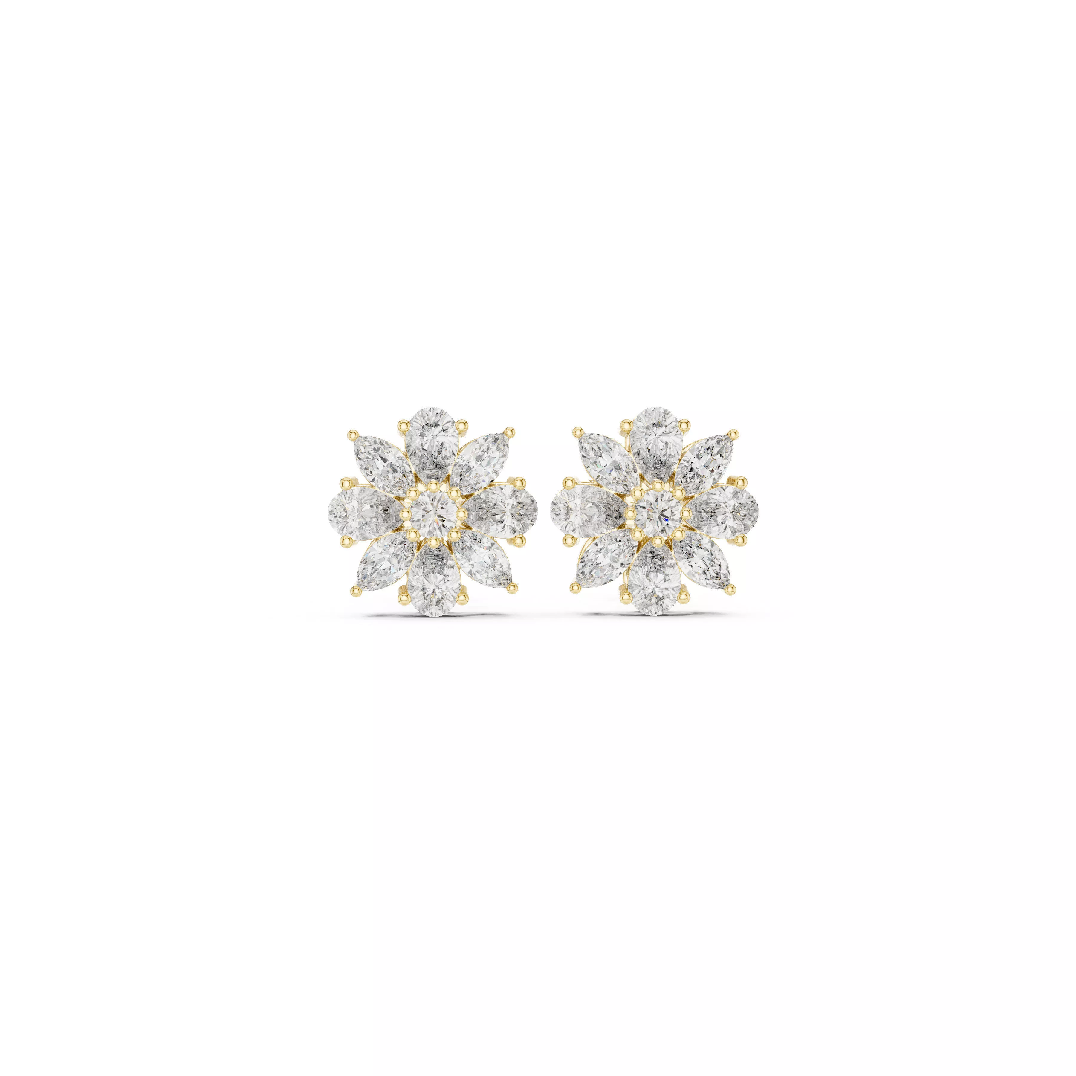 Floral Marquise Diamond Cluster Bridal Stud Earrings CAD 3D print model