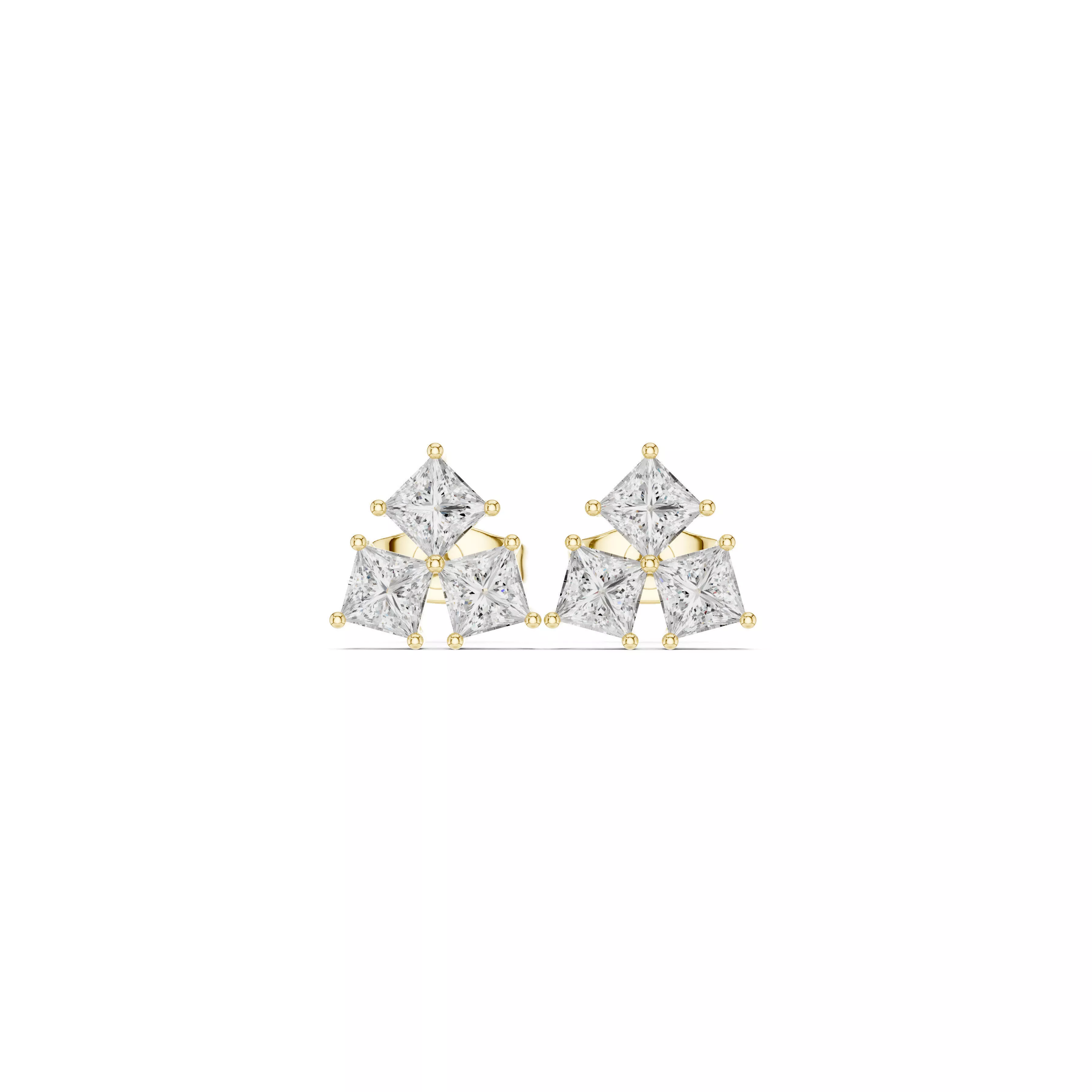 Geometric Princess Cut Diamond Cluster Bridal Stud Earrings 3D print model