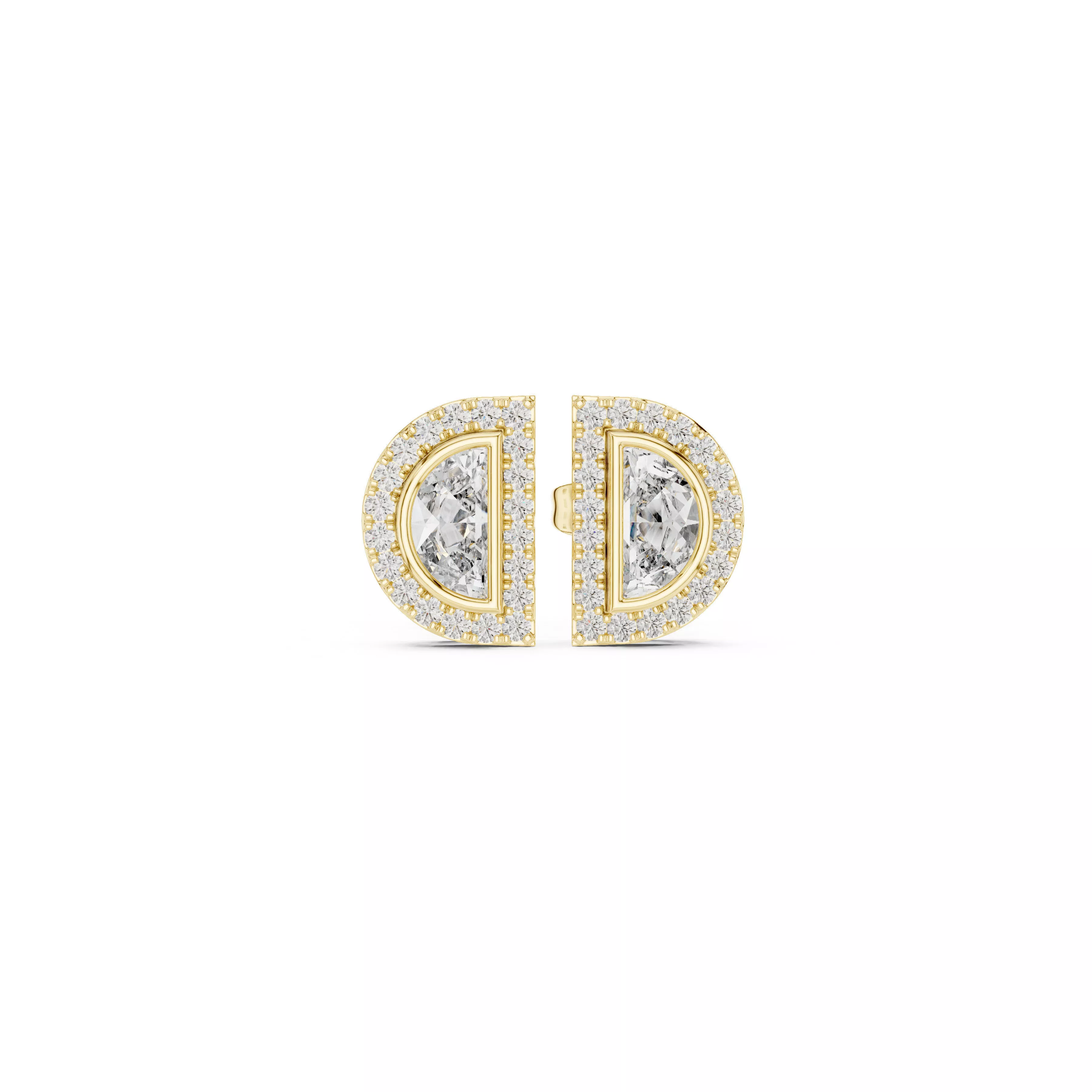 Art Deco Half Moon Diamond Halo Stud Earrings CAD Studs 3D print model
