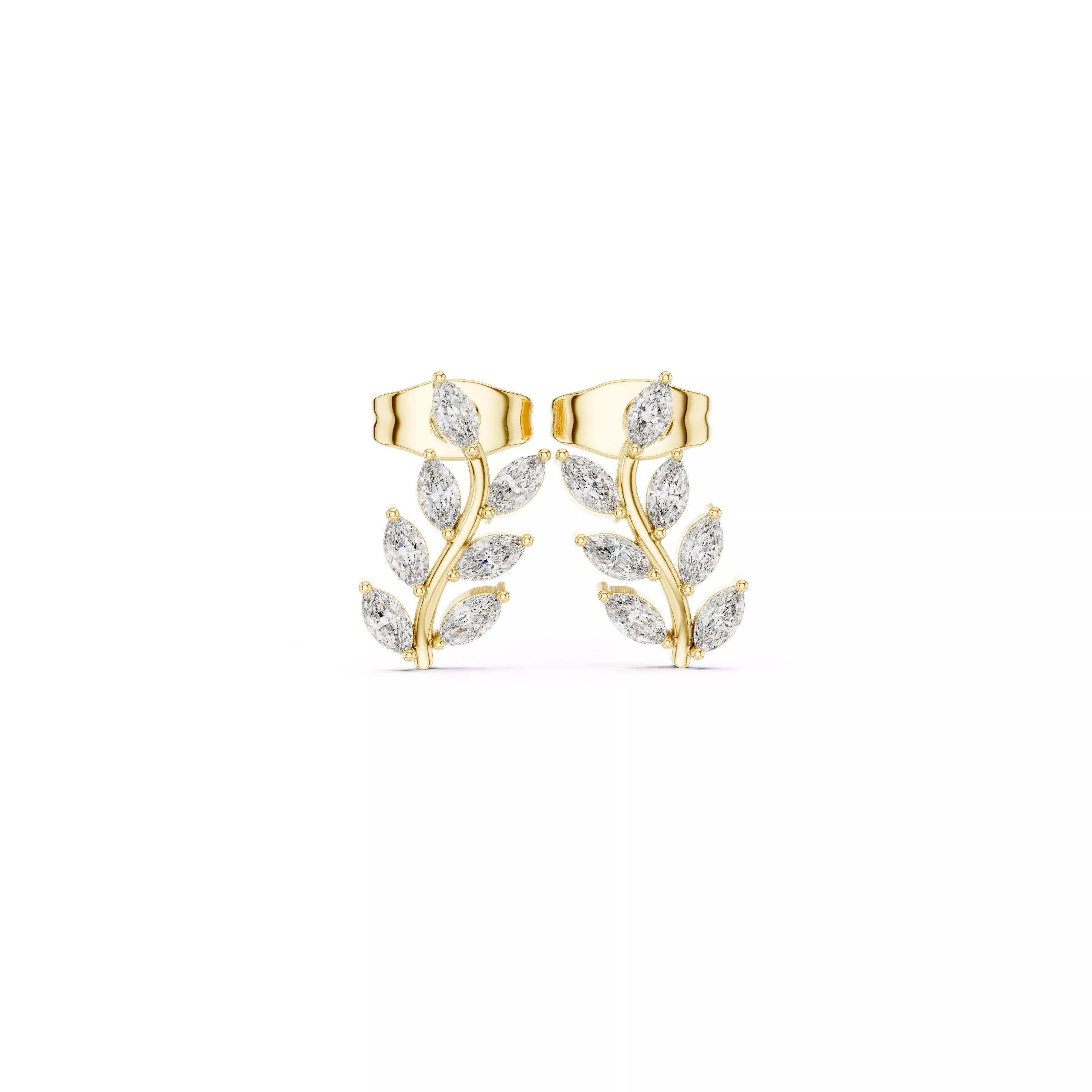 Diamond Leaf Vine Climber Stud Earrings Marquise Cluster Design 3D print model
