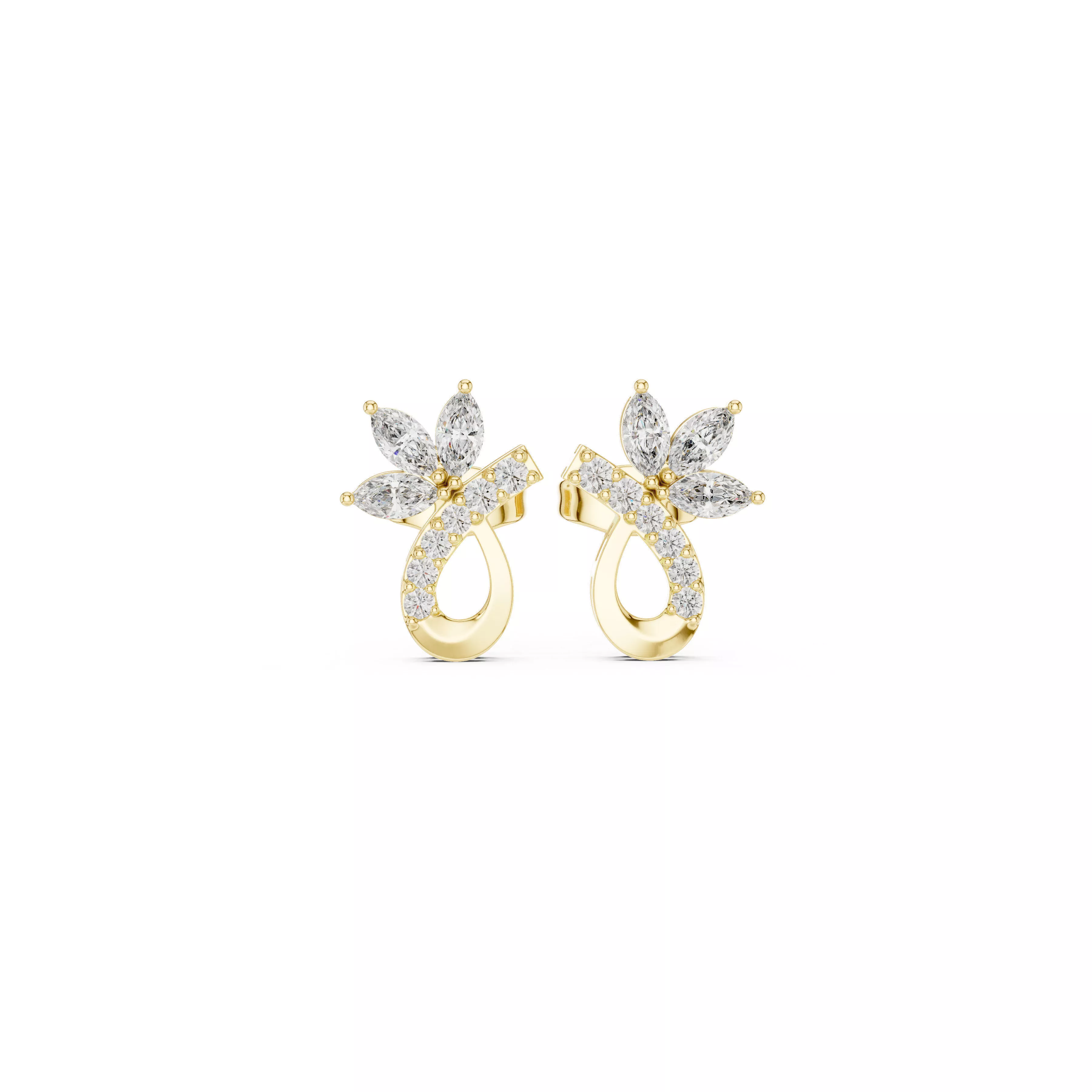Marquise Diamond Floral Drop Earrings Nature Leaf Earrings 3D print model