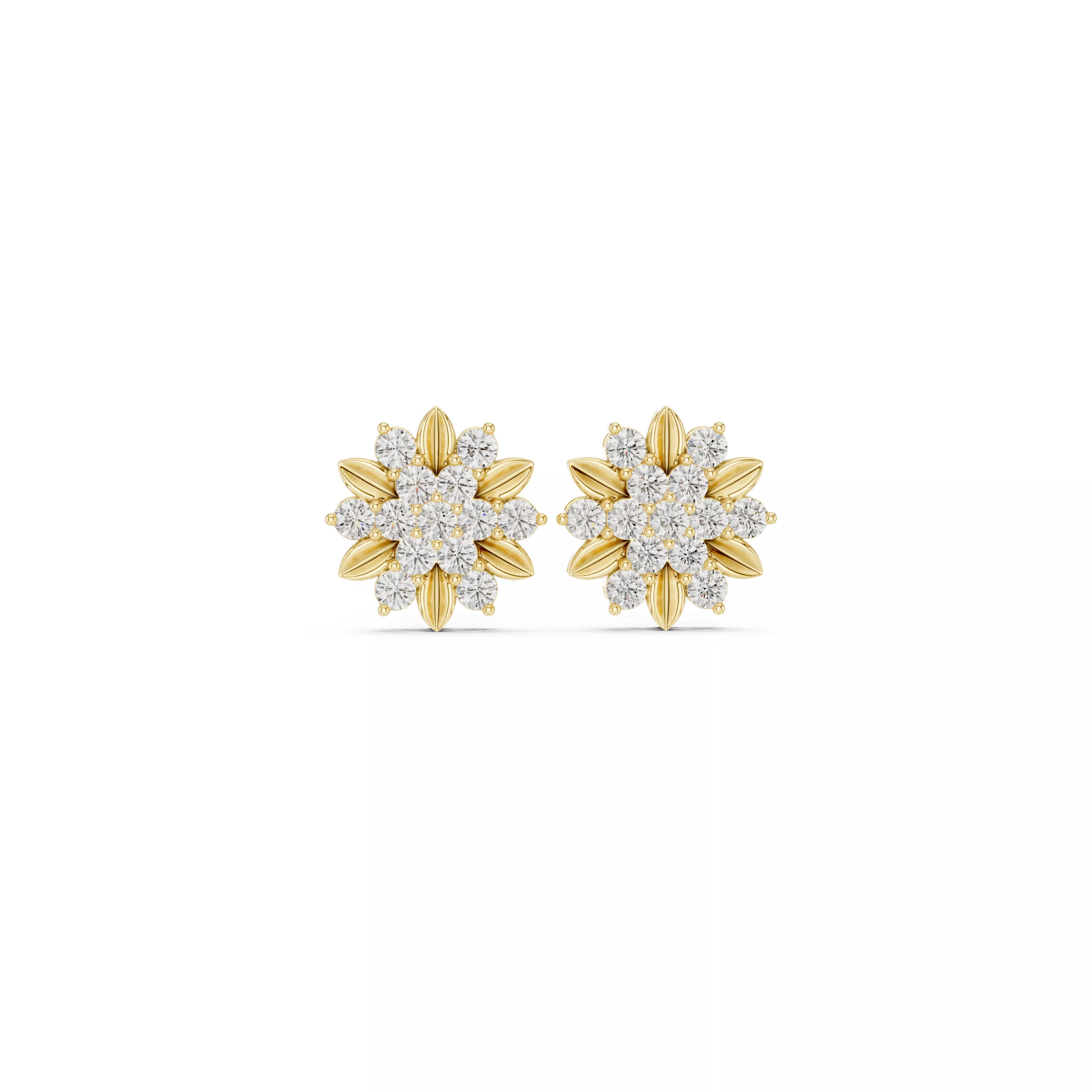 Floral Diamond Cluster Stud Earrings Snowflake Flower Earrings 3D print model